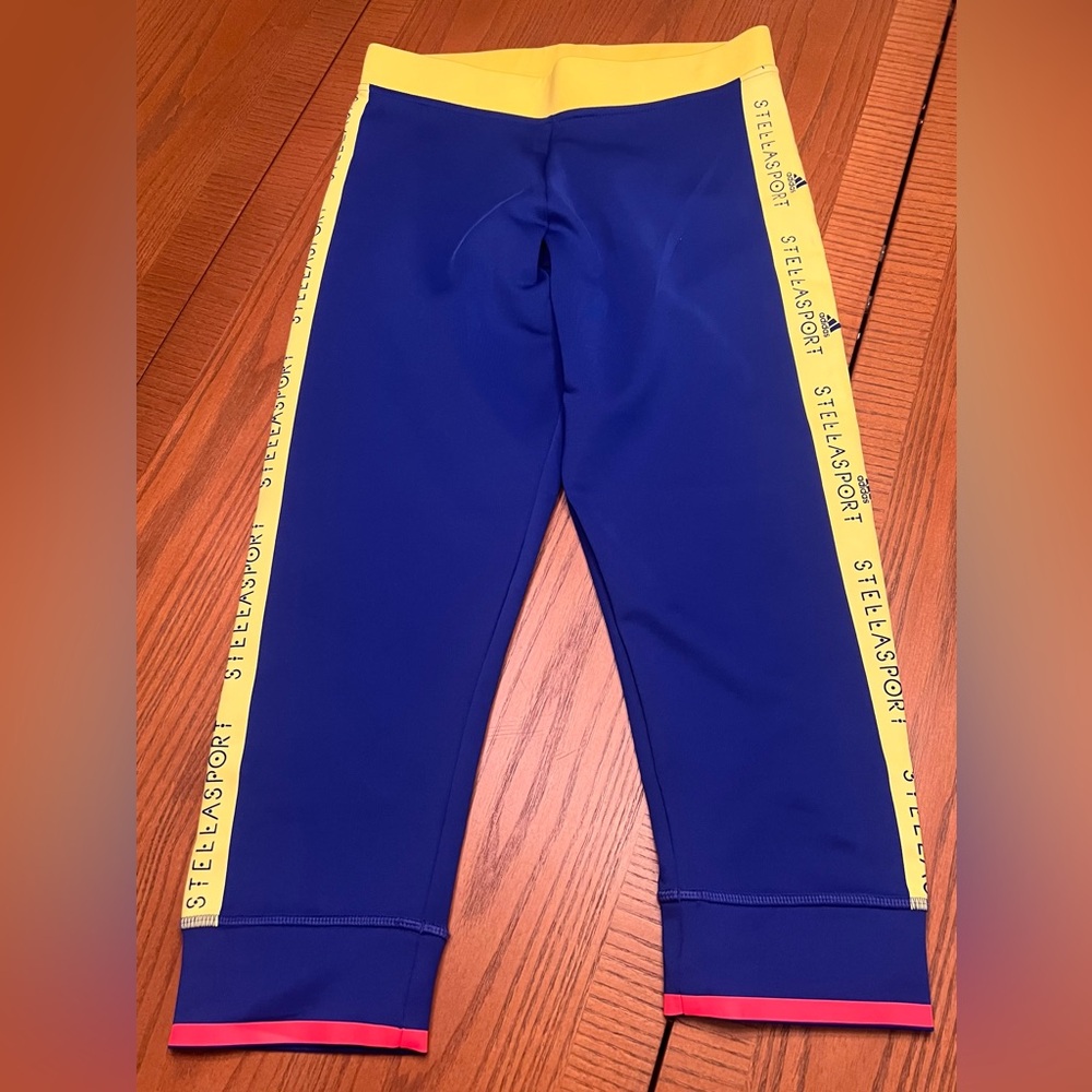 Adidas X Stella McCartney Sport Climalite Crop Leggings Blue & Neon Yellow Small